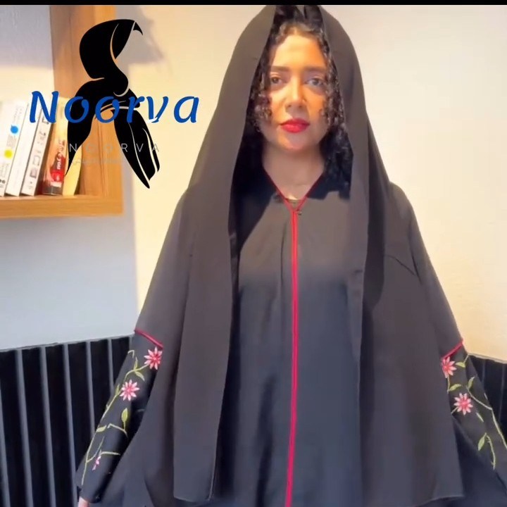 Black Abaya with Delicate Floral Embroidery - Classic Cut with Front Buttons