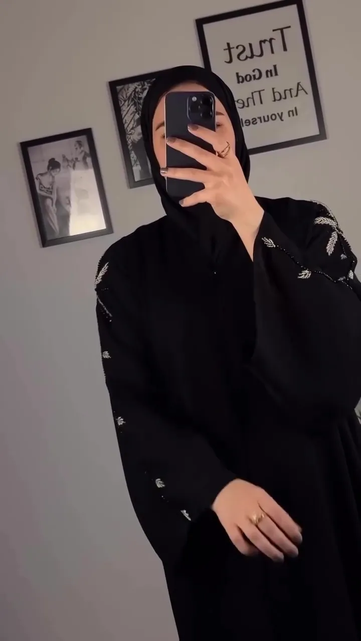 Black Abaya with Crystal Branch Shoulder Embroidery - Elegant Classic Cut