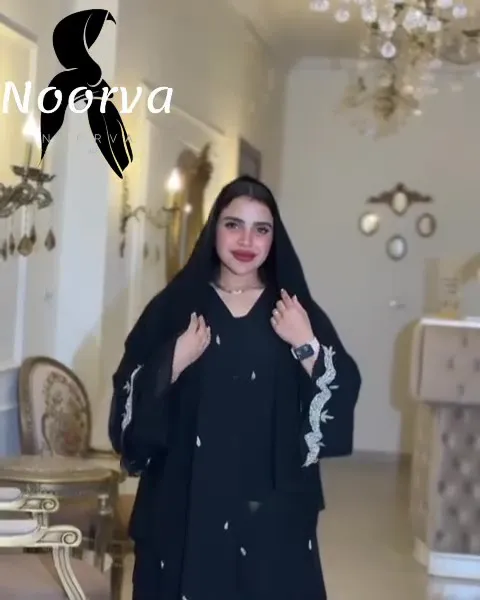 Noorva Royal Abaya – Silver Embroidery & Handmade Beading ✨🖤