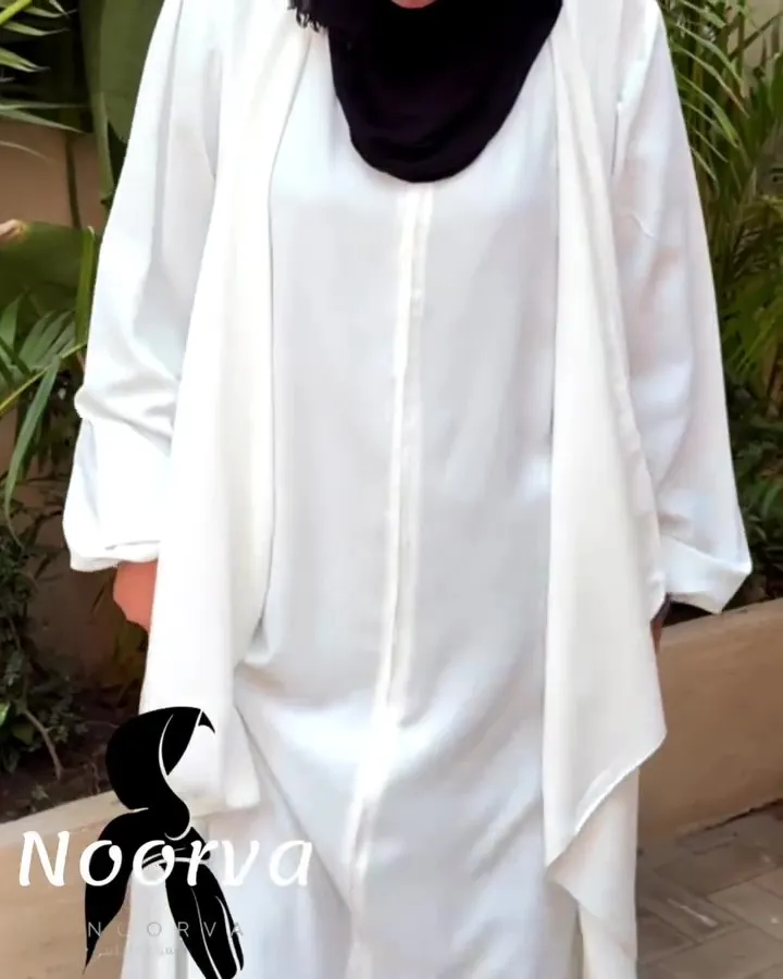 Elegant Classic White Layered Open Abaya
